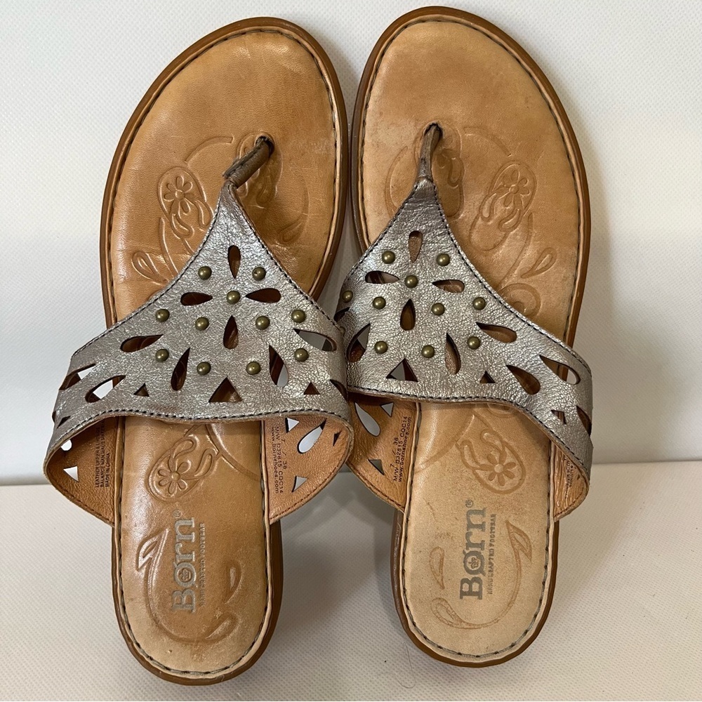 Born Akala Metallic Leather Studded Thong Sandals